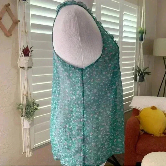 AE teal floral chiffon sleeveless blouse - Picture 3 of 6